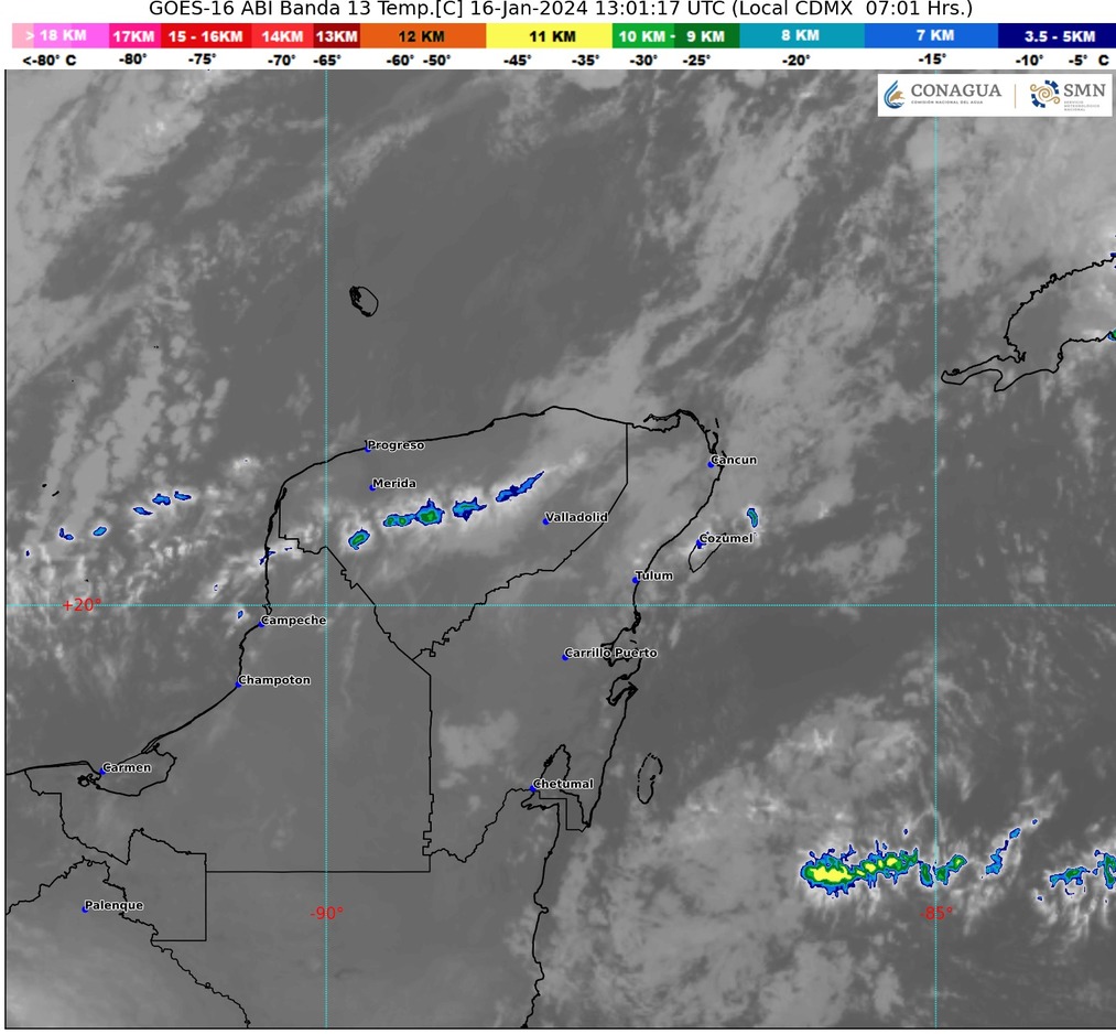 Pronóstico para la Península de Yucatán: Cielo nublado con chubascos