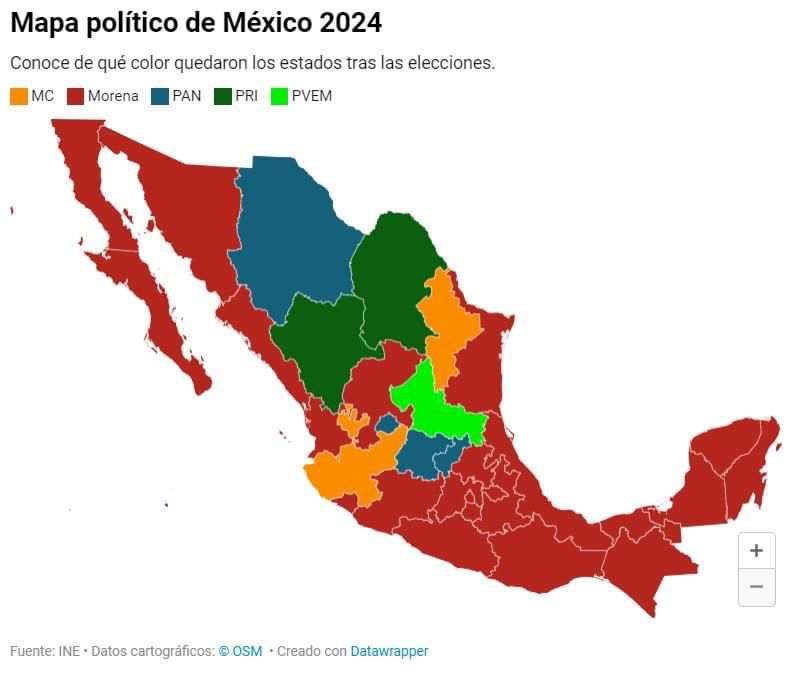 Nuevo mapa político en México: Morena gobernará en 23 entidades federativas